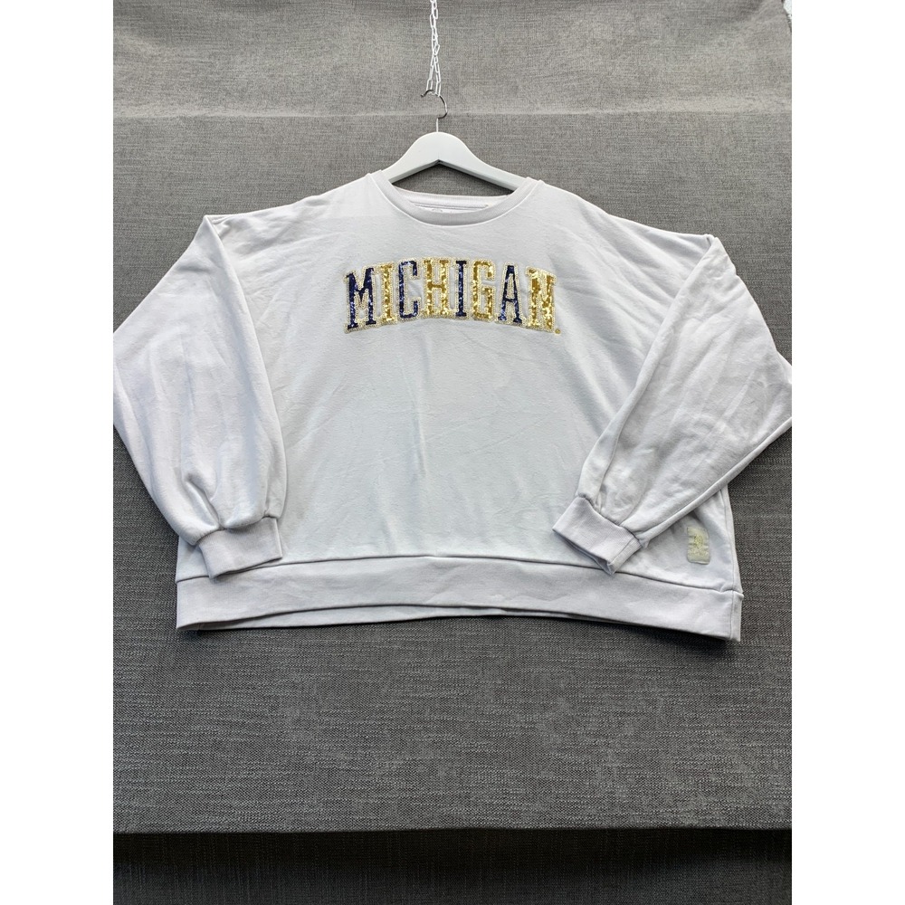 Michiganβ Wolverines Sweatshirt Womens XL White Pressbox Football NCAA Sequin
